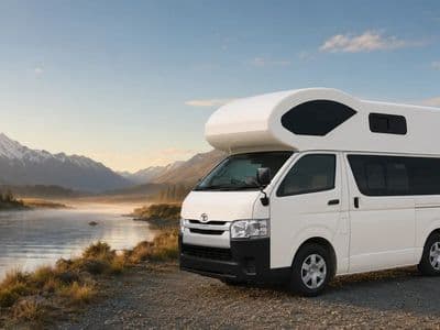 Toyota Hiace campervan Aurora with shower, Vibe Rentals Christchurch