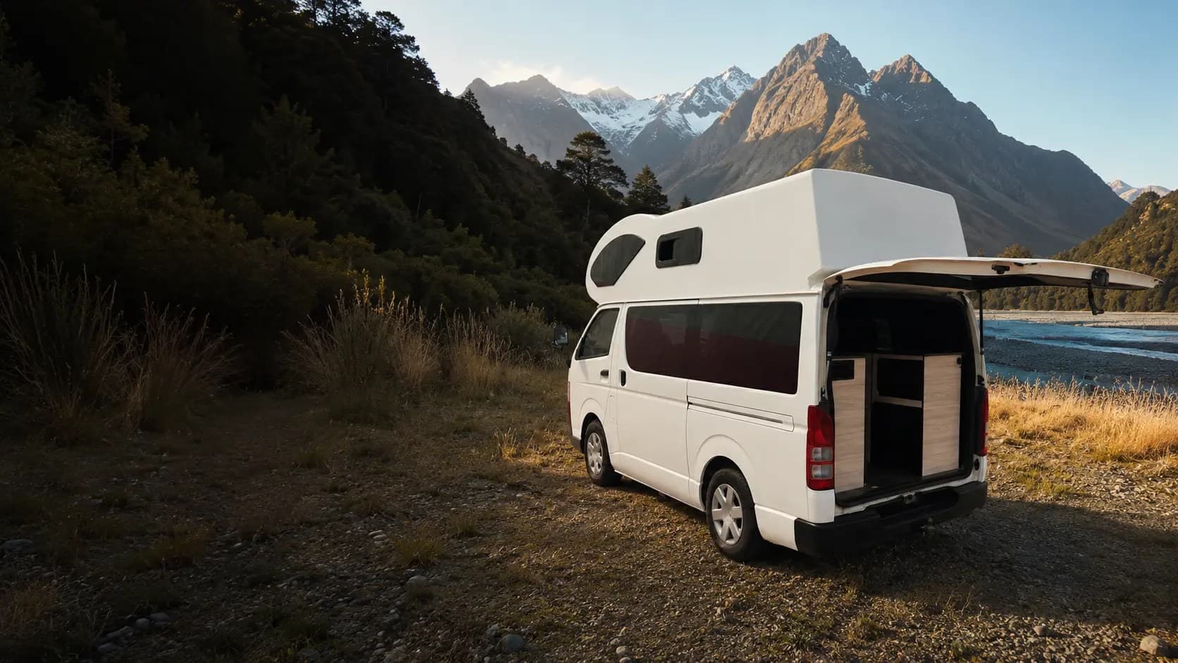 Toyota Hiace campervan Enigma for four, Vibe Rentals Christchurch