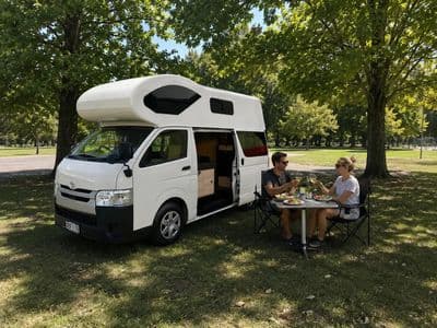 Toyota Hiace campervan Aurora with shower, Vibe Rentals Christchurch
