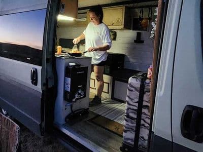 Open interior of a DeVan Rentals campervan, Las Vegas