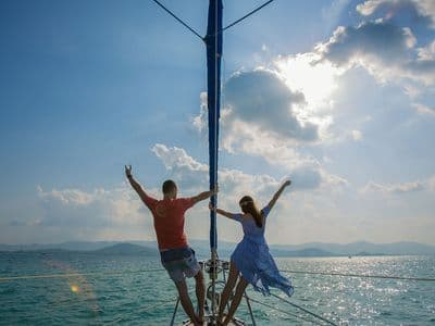 Christine sailing yacht, teak interior and saloon, Koh Samui