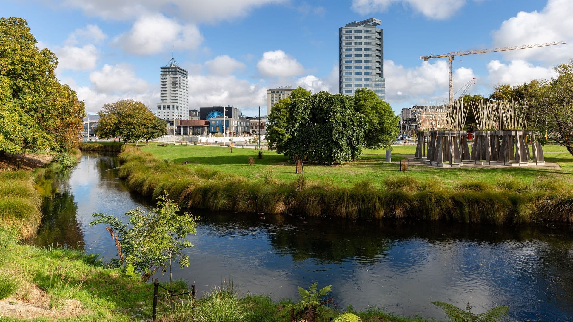Avon River flowing through central Christchurch, New Zealand