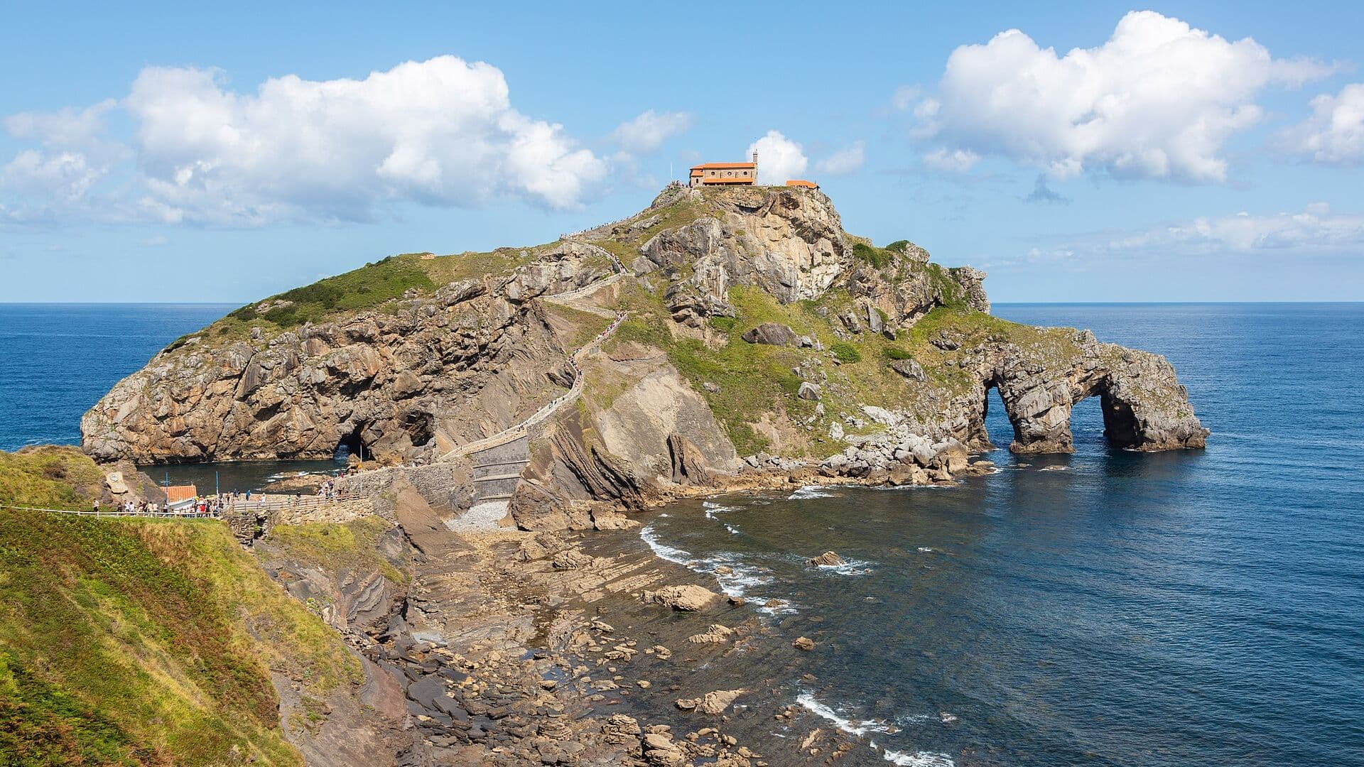 San Juan de Gaztelugatxe islet with its hermitage and stone stairway on the Basque coast