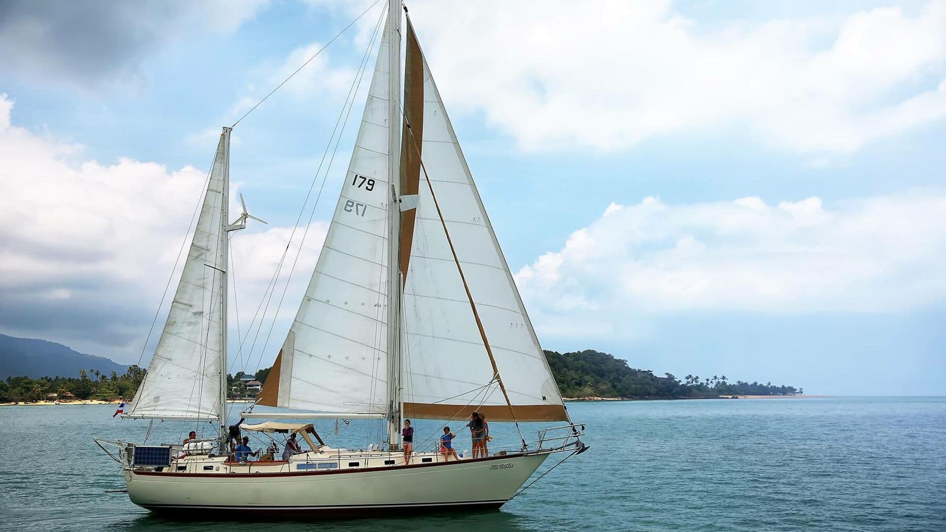 Classic ketch Geronimo under full sail off Koh Samui