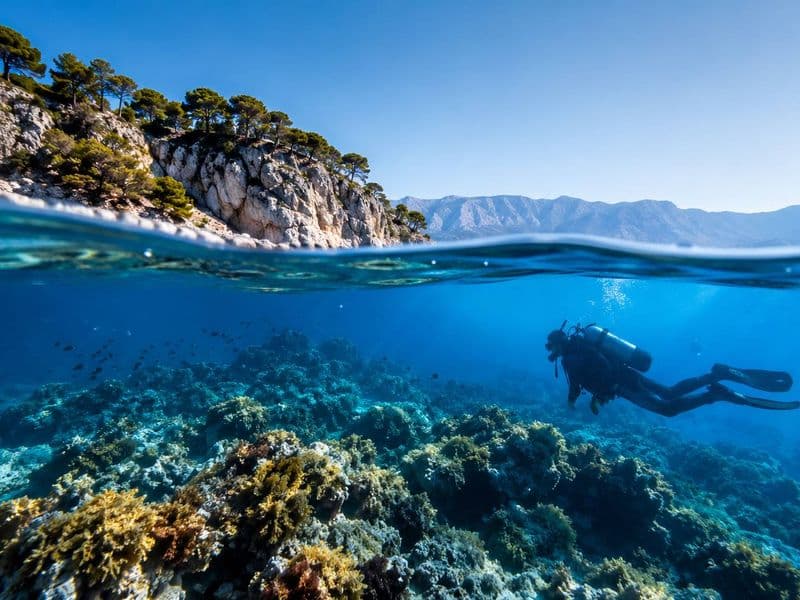 Beginner diver discovering the underwater world