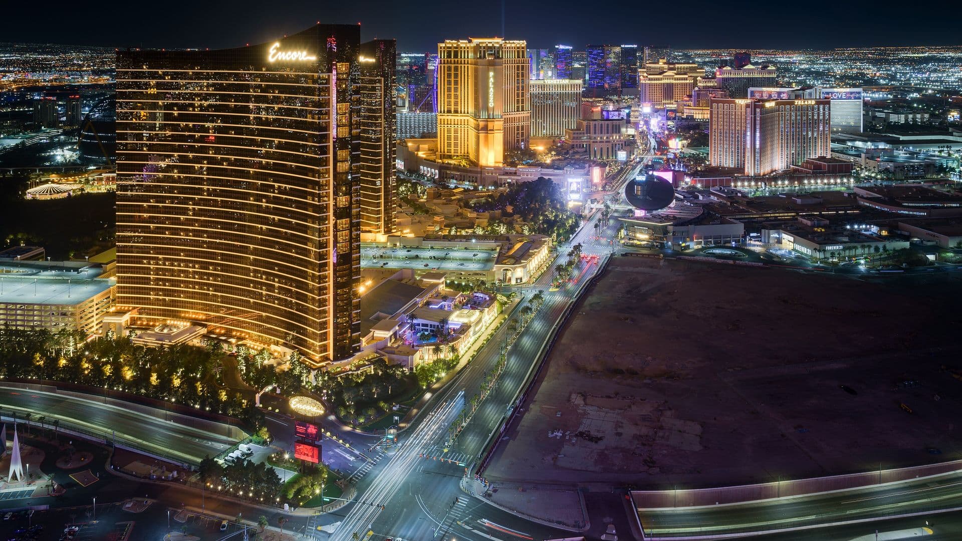 The Las Vegas Strip at night seen from above