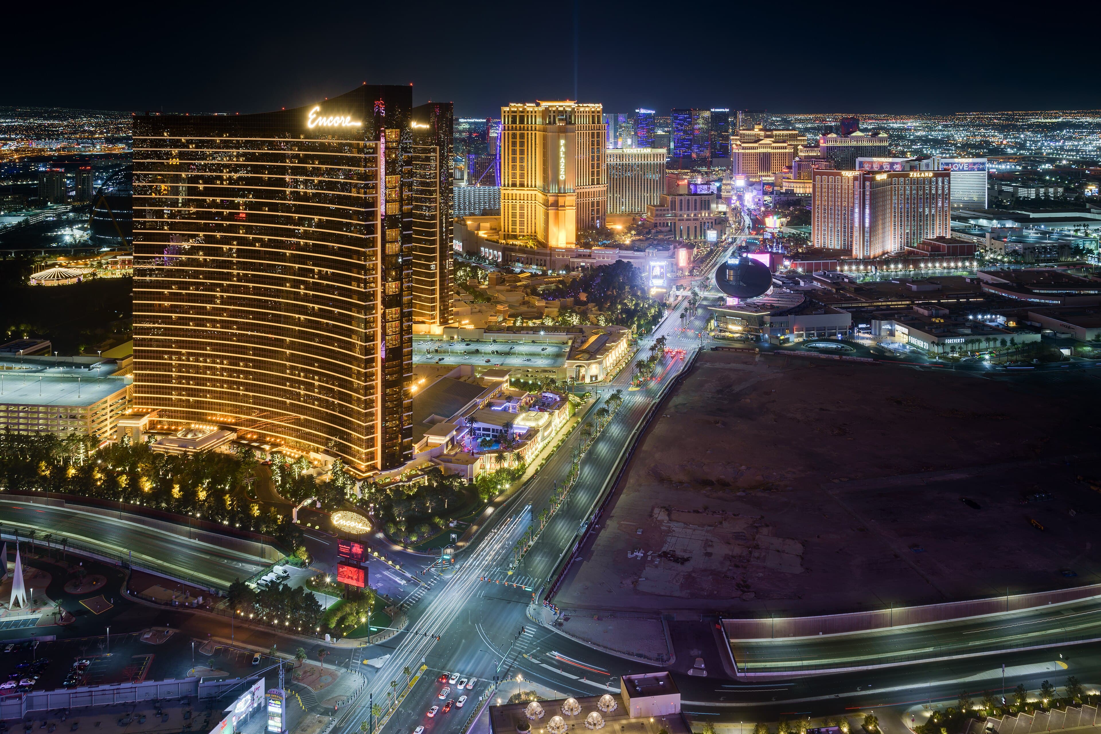 The Las Vegas Strip at night seen from above