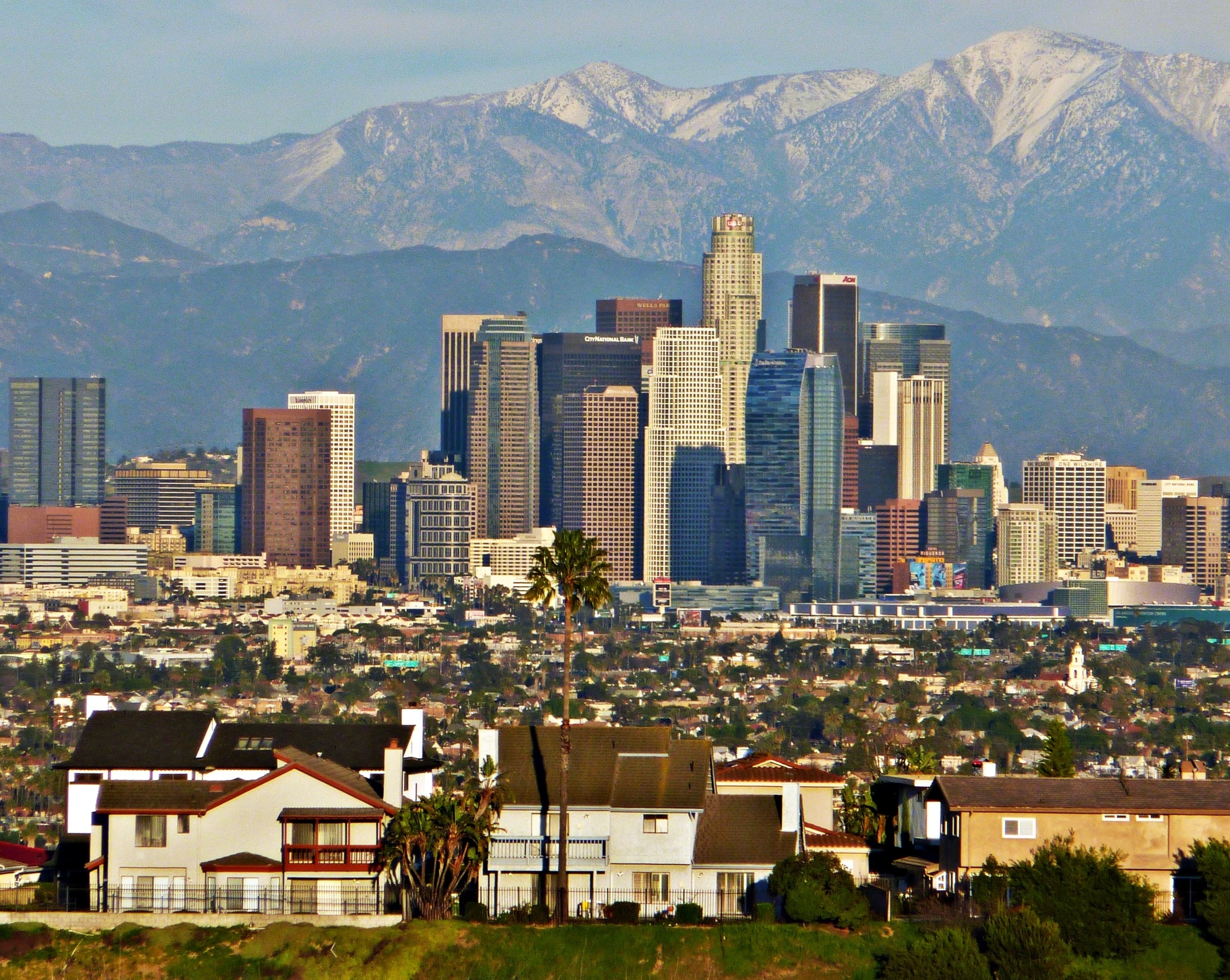 Downtown Los Angeles skyline with the San Gabriel Mountains behind