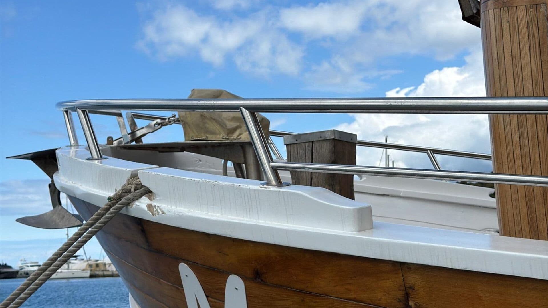 Bow of the Matek boat showing its name