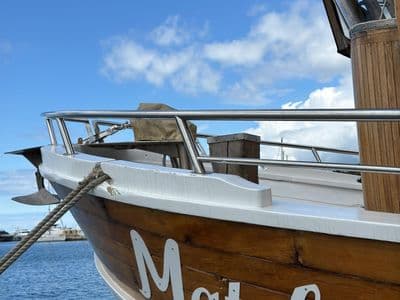 Bow of the Matek boat showing its name