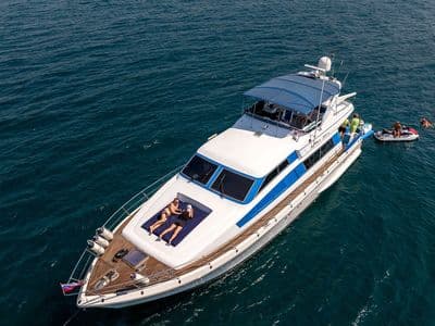 Nova Princess yacht with guests on the sun deck