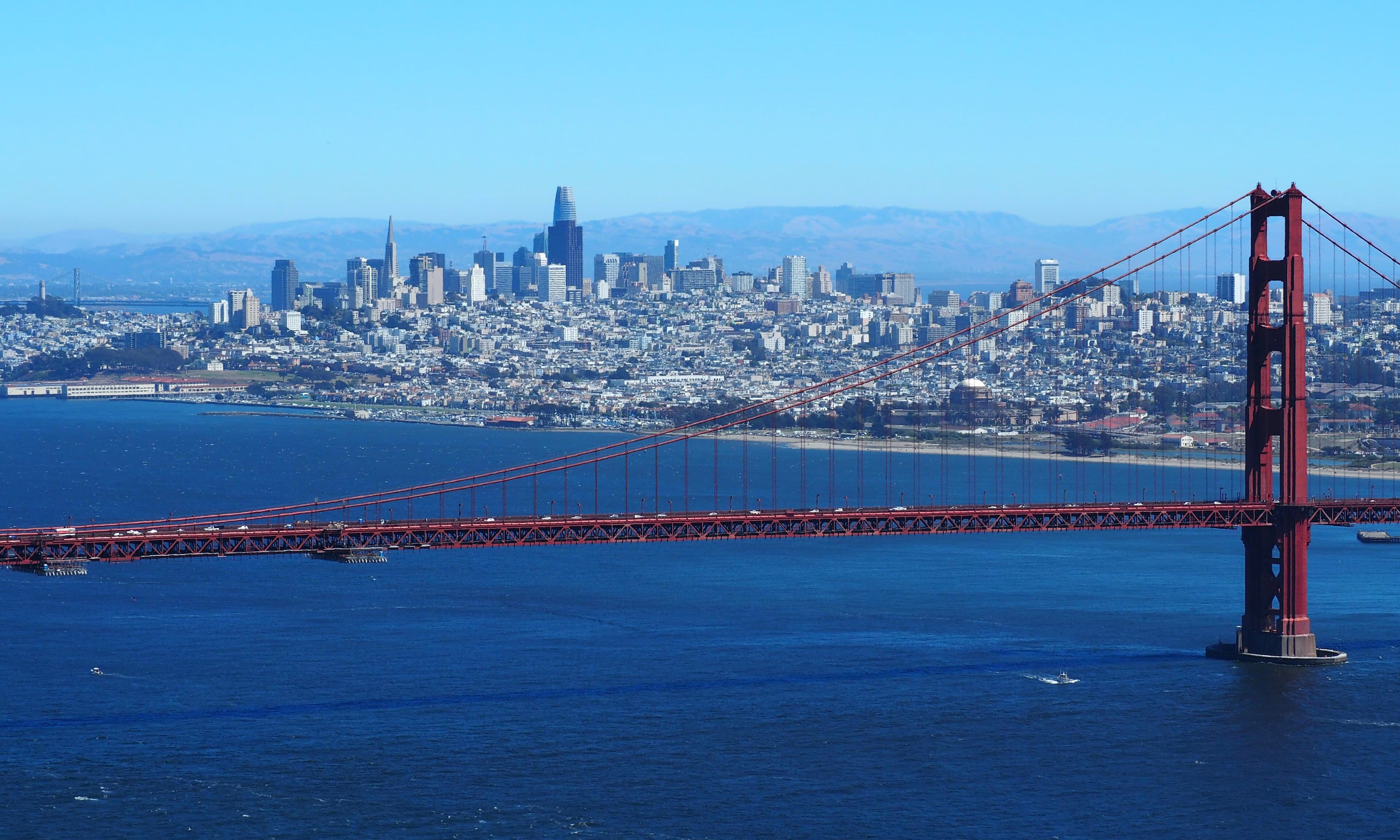 Golden Gate Bridge and the San Francisco skyline seen from the Marin Headlands