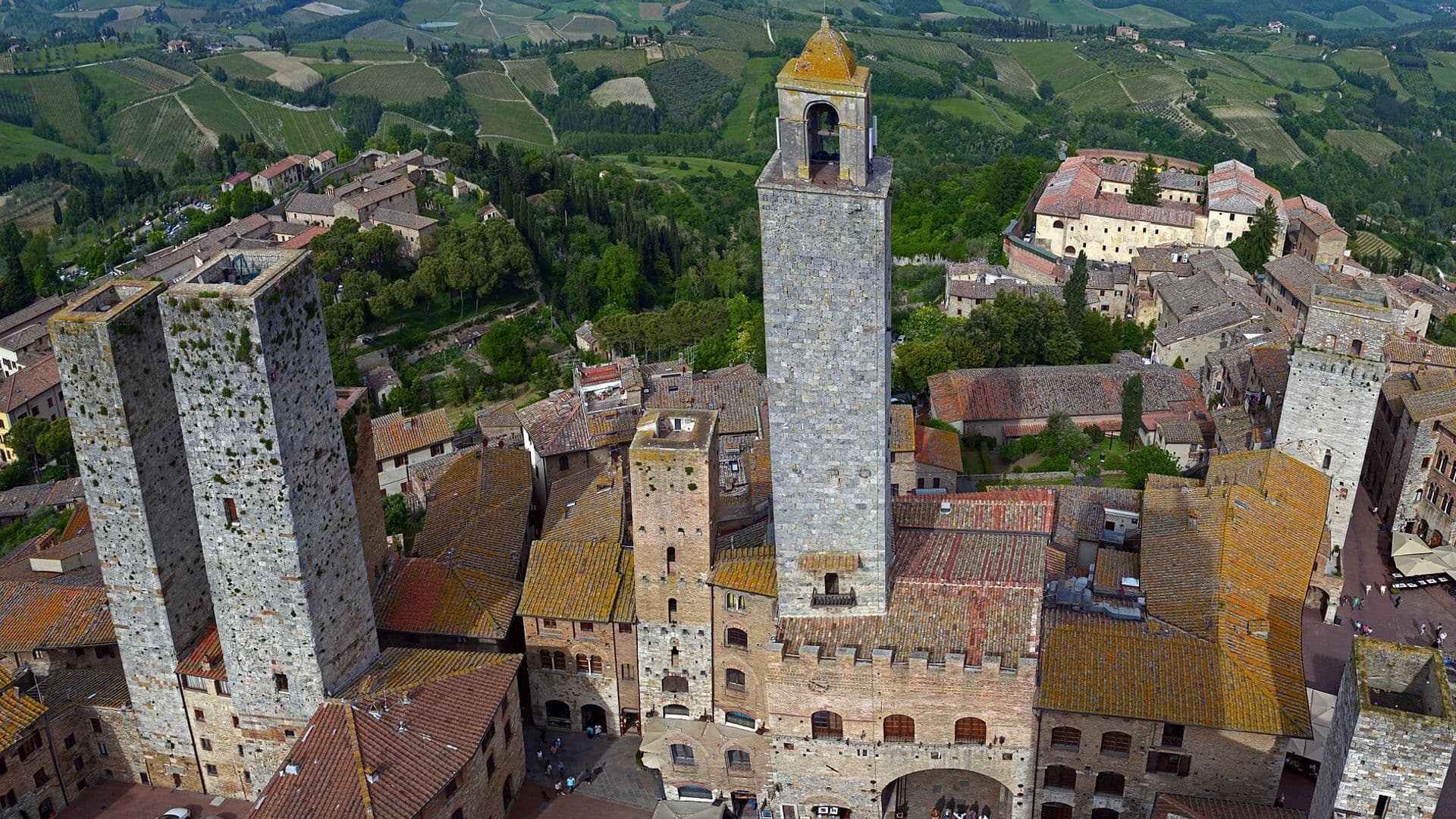 Medieval towers of San Gimignano in Tuscany seen from Torre Grossa