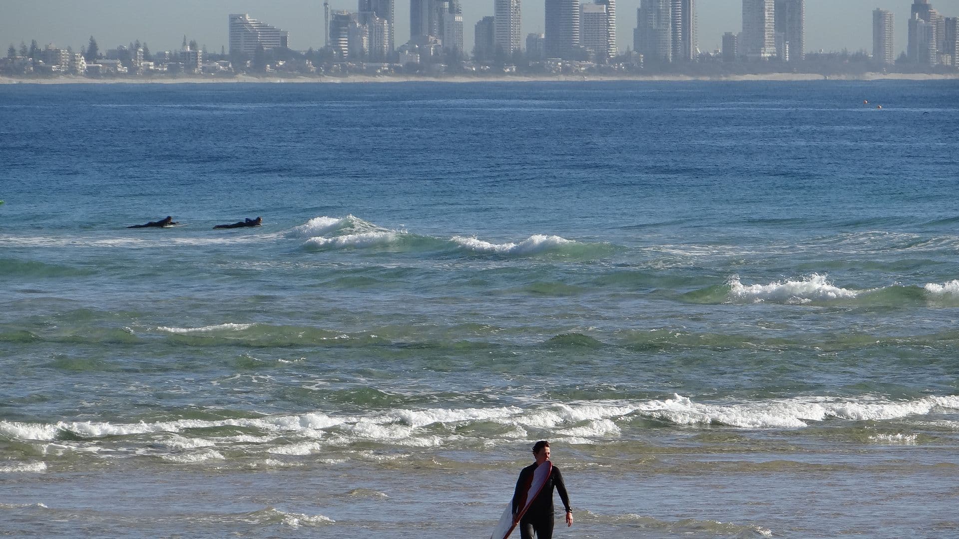 Surfers Paradise skyline seen from the beach near Burleigh Heads, Gold Coast