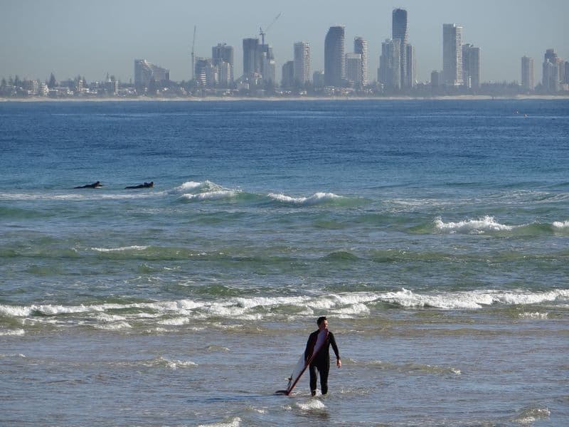 Surfers Paradise skyline seen from the beach near Burleigh Heads, Gold Coast