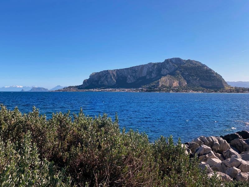 Monte Pellegrino and the bay of Mondello near Palermo, seen from the sea cliffs