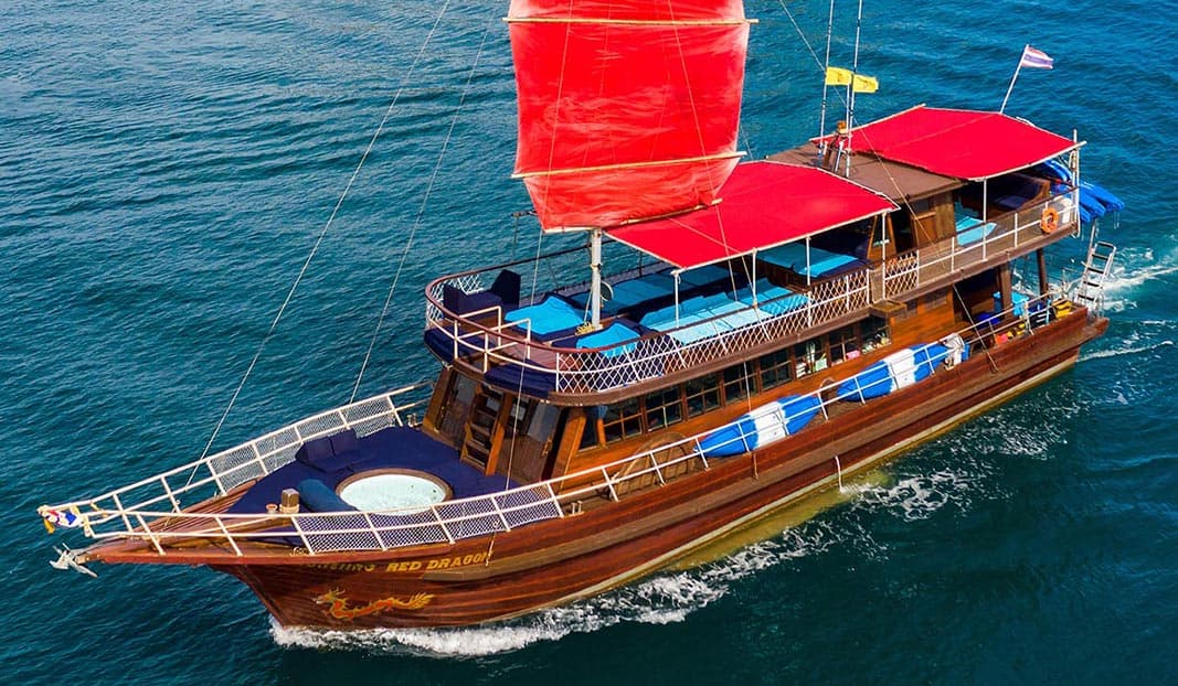 Red Dragon classic Thai yacht under sail off Koh Samui